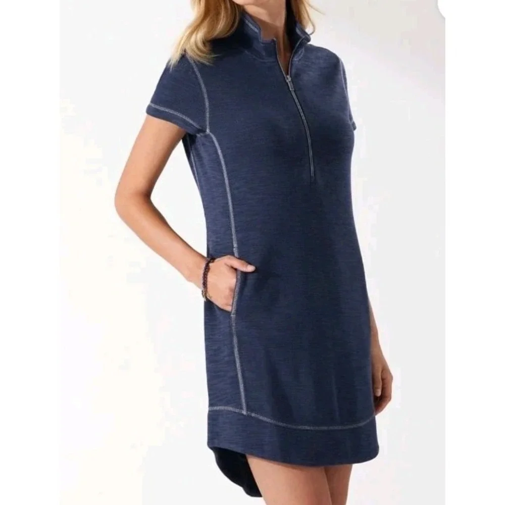 Tommy Bahama NWT Tobago Bay Half-Zip Short Sleeve Dress Ocean Deep Blue Size XL - Picture 2 of 9